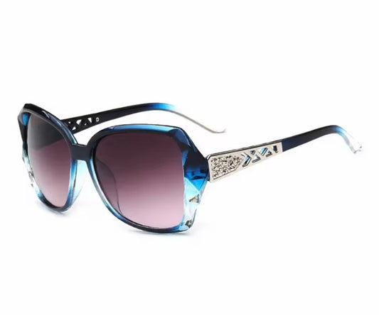 Women’s Blue Gradient Oversized Sunglasses With Silver Accents