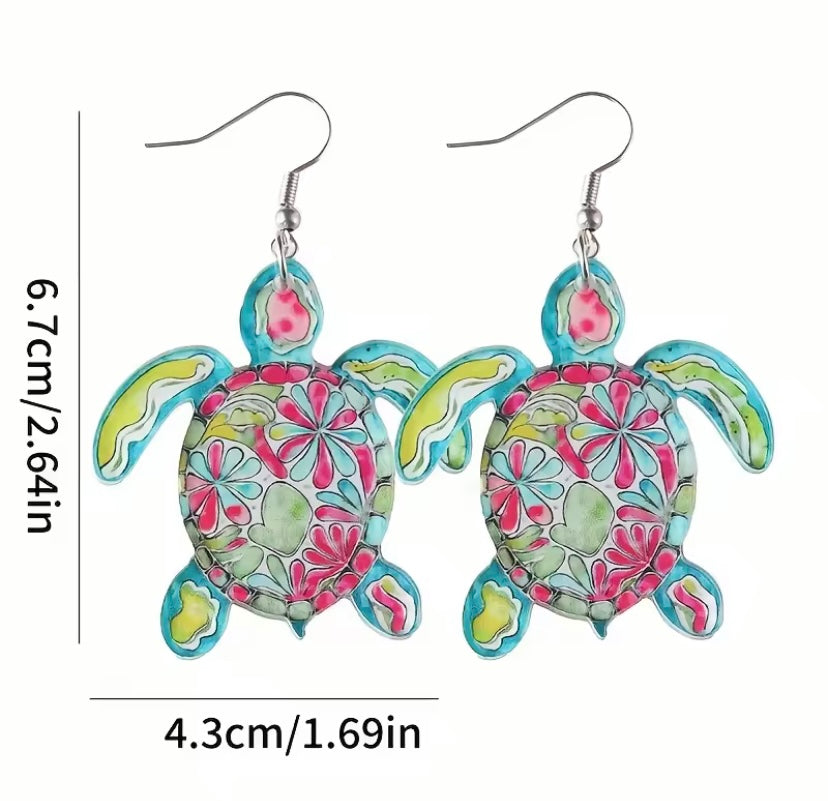 Colorful Turtle Acrylic Dangle Earrings