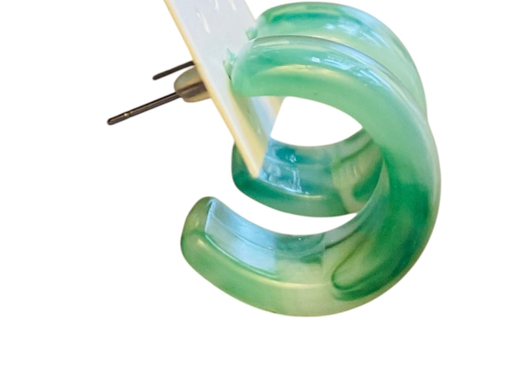 Green Marbled Hoop Earrings