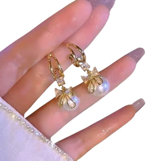 Bowknot Style Imitation Pearl Drop Earrings