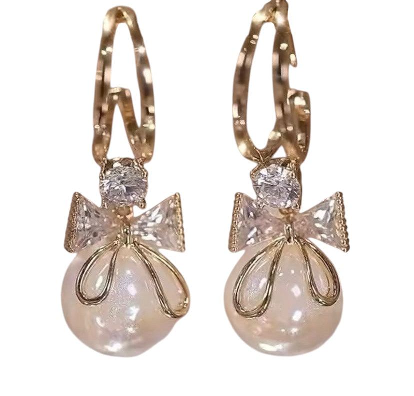 Bowknot Style Imitation Pearl Drop Earrings