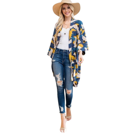 Flying Crane Print Kimono