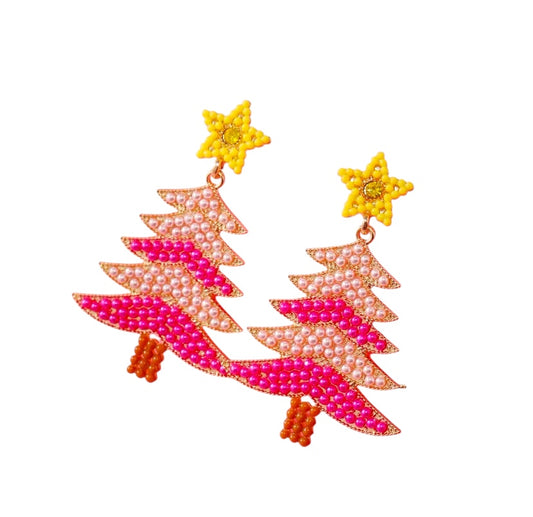 Earrings - Festive Pink and Orange Beaded & Jewel