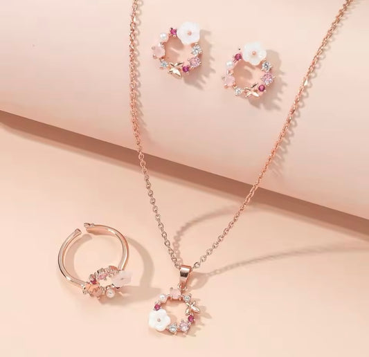 4-Piece Rose Gold Flower Jewelry Set