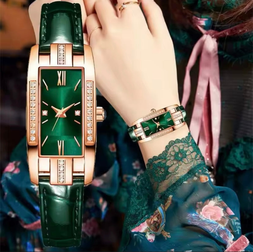 Women’s Luxury Green Quartz Leather Watch