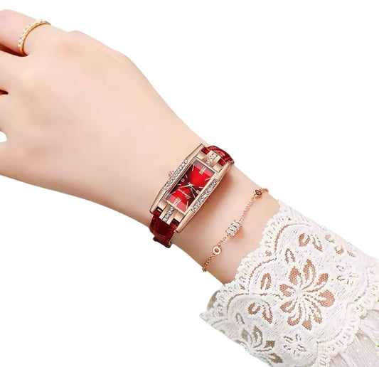 Women’s Luxury Red Quartz Leather Watch