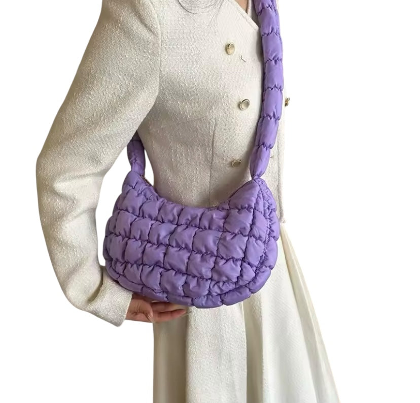 Bubble/puffer, quilted pleated, small/mini purse with shoulder strap