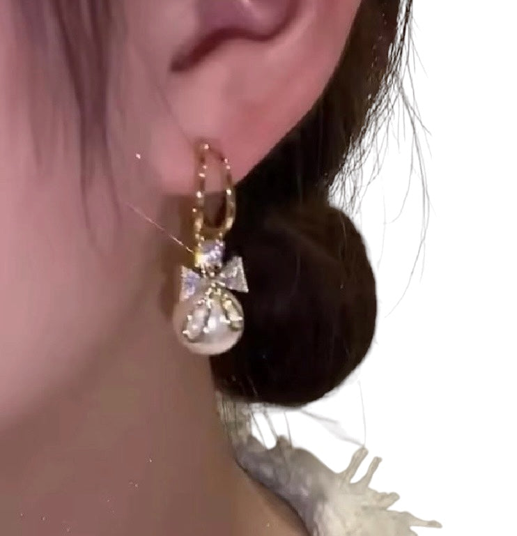 Bowknot Style Imitation Pearl Drop Earrings