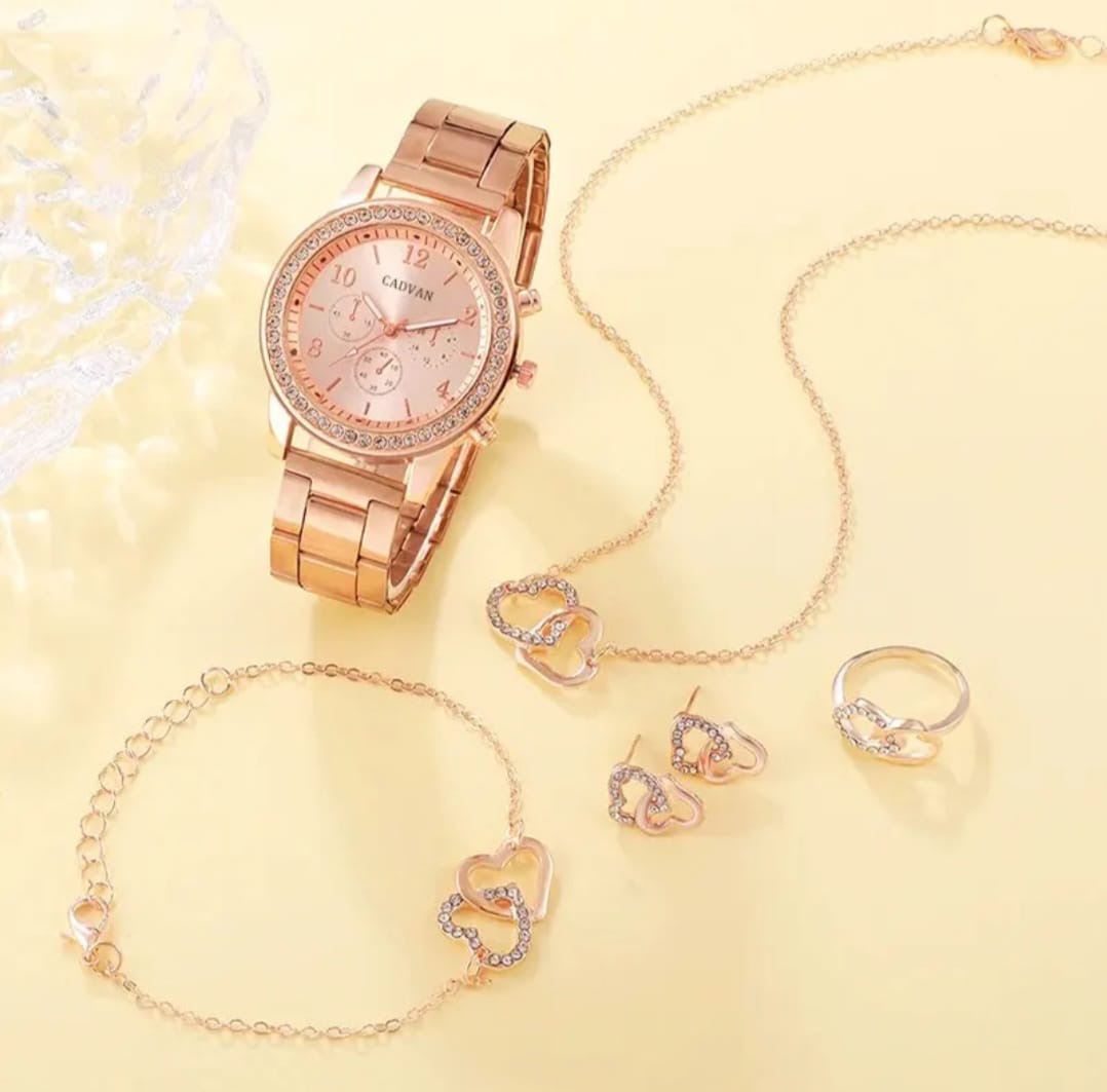 Rose Gold 6 Piece Rhinestone Jewelry Set