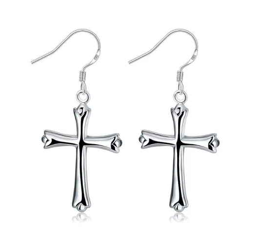 Sterling Silver Cross Dangle Earrings