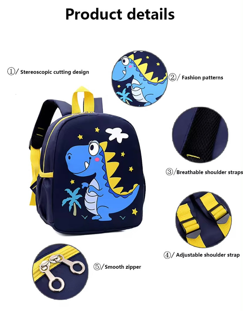 Mini Navy Blue Dinosaur Backpack - Toddler, Preschool, Kindergarten, Etc.