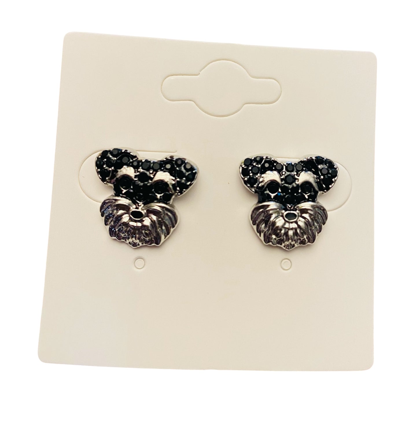 Schnauzer Dog Face Stud Earrings - Silver & Black