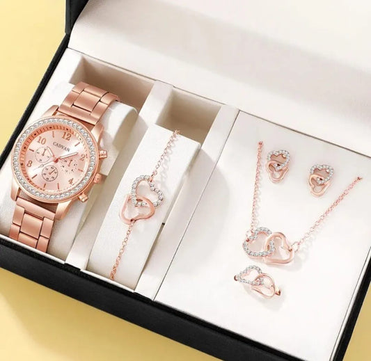Rose Gold 6 Piece Rhinestone Jewelry Set