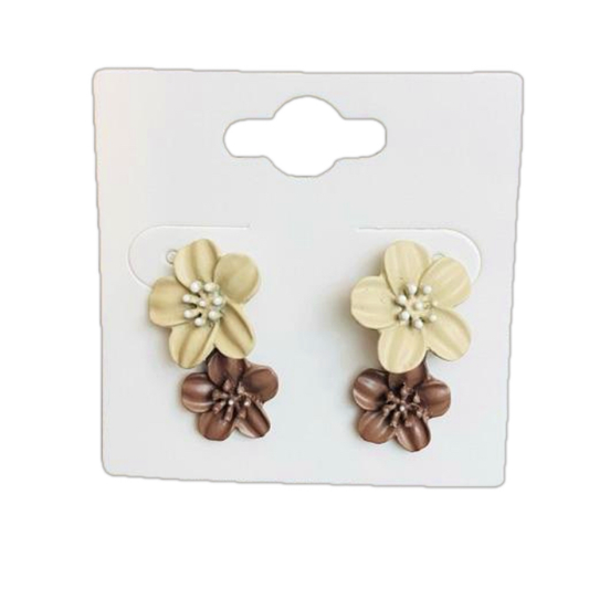 Matte Colored Flower Drop Earrings - Brown & Cream