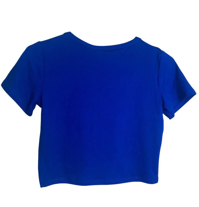 Short Sleeve Roundneck Crop Top: Royal Blue