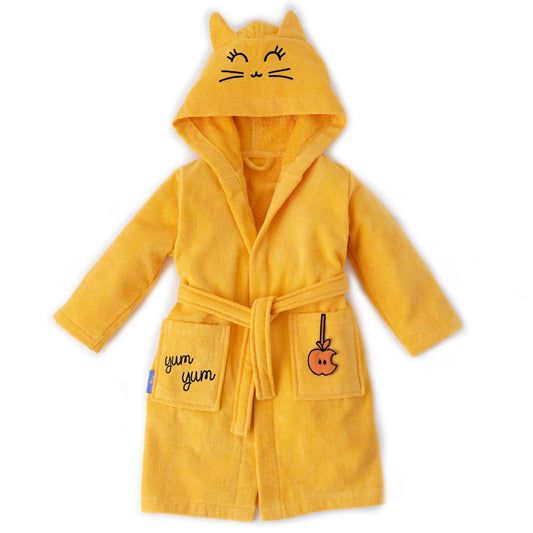 Toddler Hooded Robe "Yum Yum". Yellow Gender Neutral. Milk&Moo