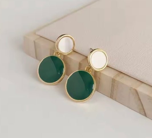 Drip Glazed Earrings - Green, Ivory, Gold