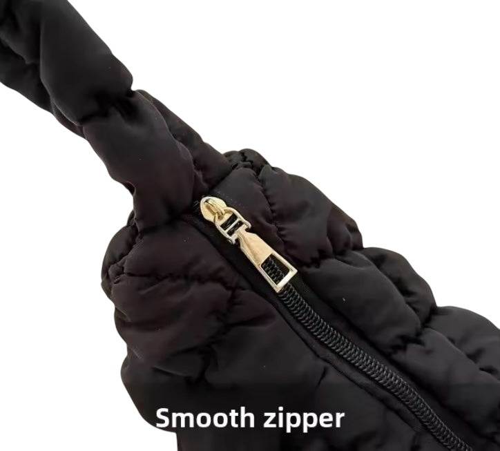 Bubble/puffer, quilted pleated, small/mini purse with shoulder strap