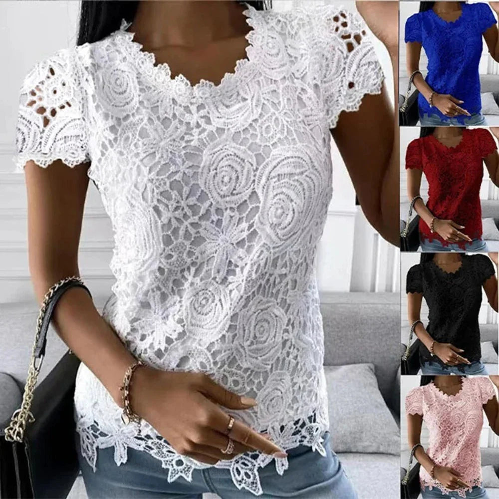 Women's Flower Lace Short Sleeve Top