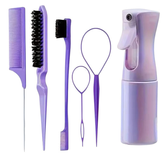 6 Pcs Hair Brush Set - Purple