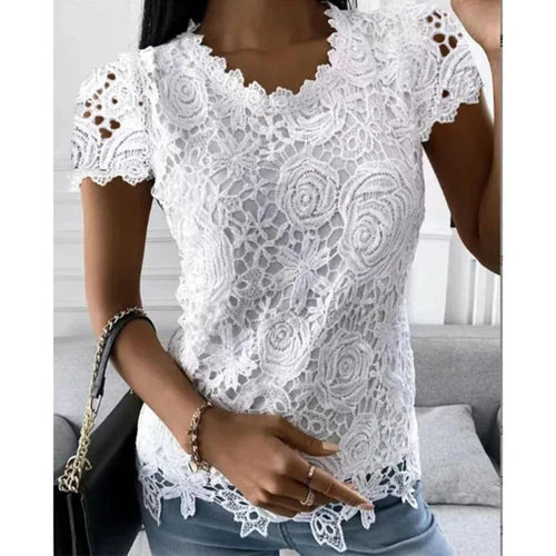 Women's Flower Lace Short Sleeve Top