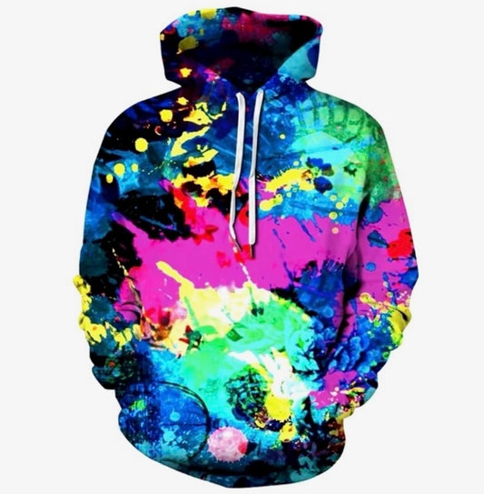 Men’s Rainbow Graffiti 3D Printed Pullover Hoodie With Pockets. Size - Large