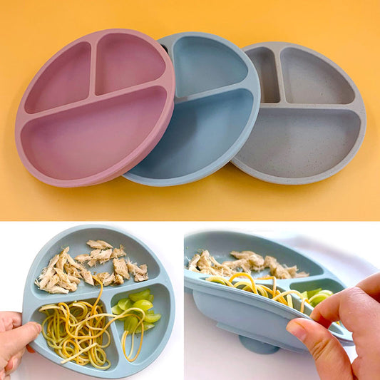 Children's Dish Baby Silicone Sucker Bowl Baby Smile Face Plate - Mint Color