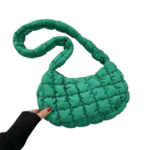 Bubble/puffer, quilted pleated, small/mini purse with shoulder strap