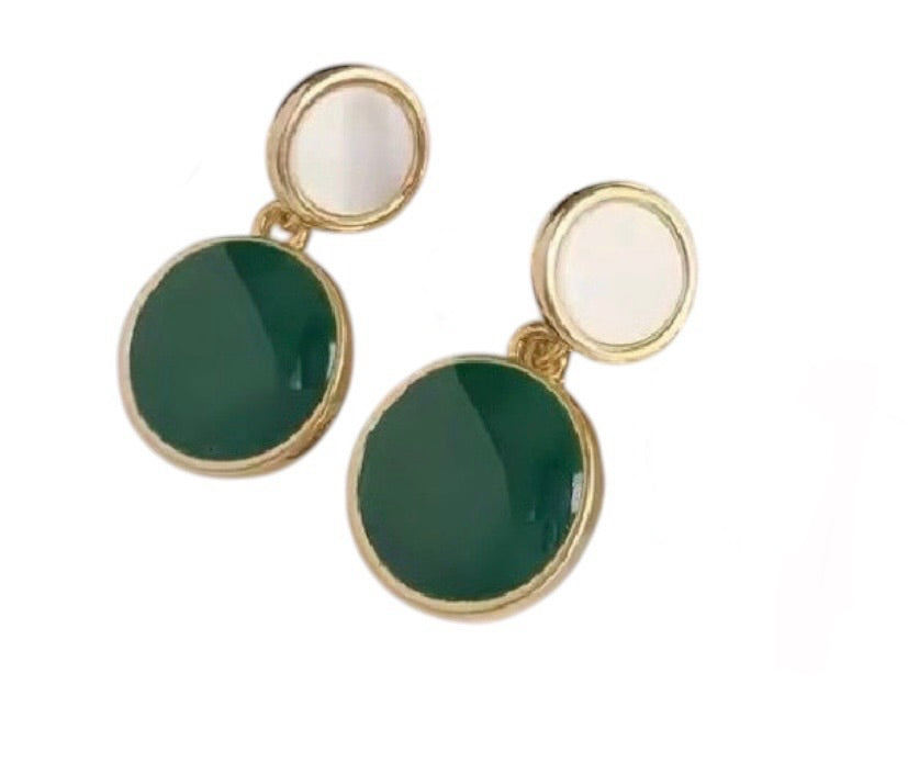 Drip Glazed Earrings - Green, Ivory, Gold
