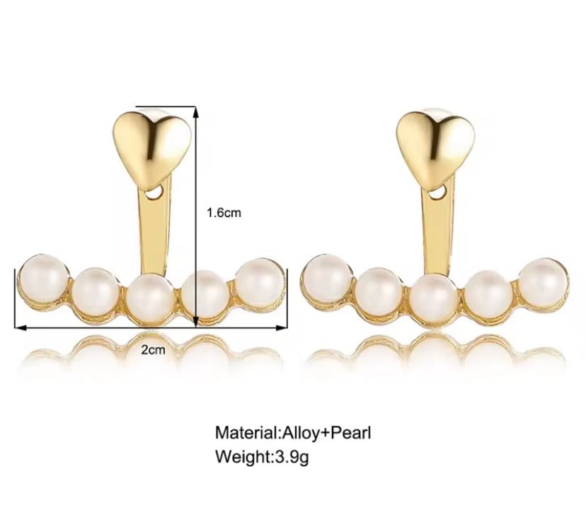 Gold Heart Pearl Stud Peek-A-Boo Earrings