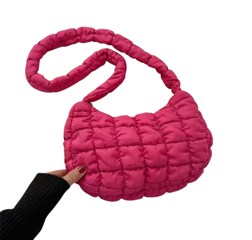 Bubble/puffer, quilted pleated, small/mini purse with shoulder strap