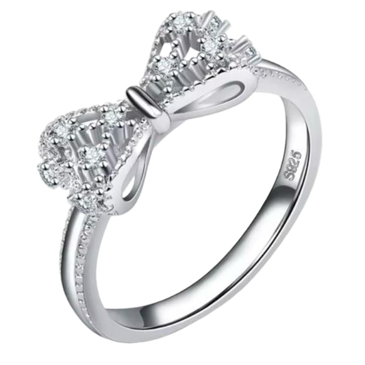 Bowknot 925 Sterling Silver Ring. Cubic Zirconia Rhinestone. Size 8
