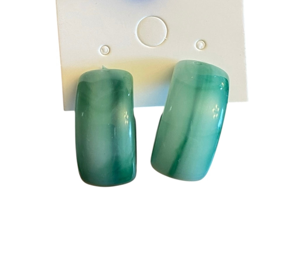 Green Marbled Hoop Earrings