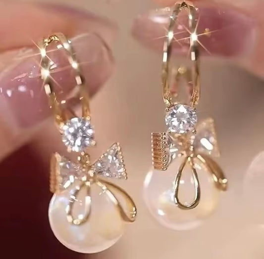 Bowknot Style Imitation Pearl Drop Earrings