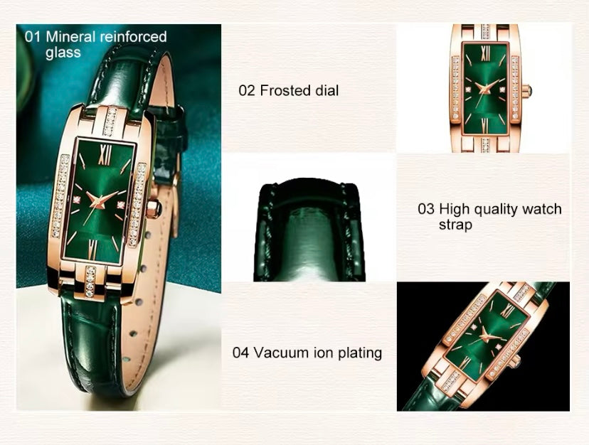 Women’s Luxury Green Quartz Leather Watch