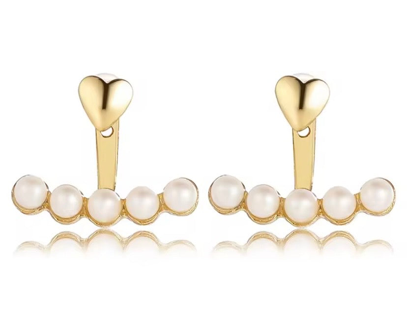 Gold Heart Pearl Stud Peek-A-Boo Earrings