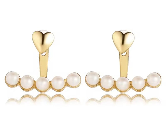 Gold Heart Pearl Stud Peek-A-Boo Earrings