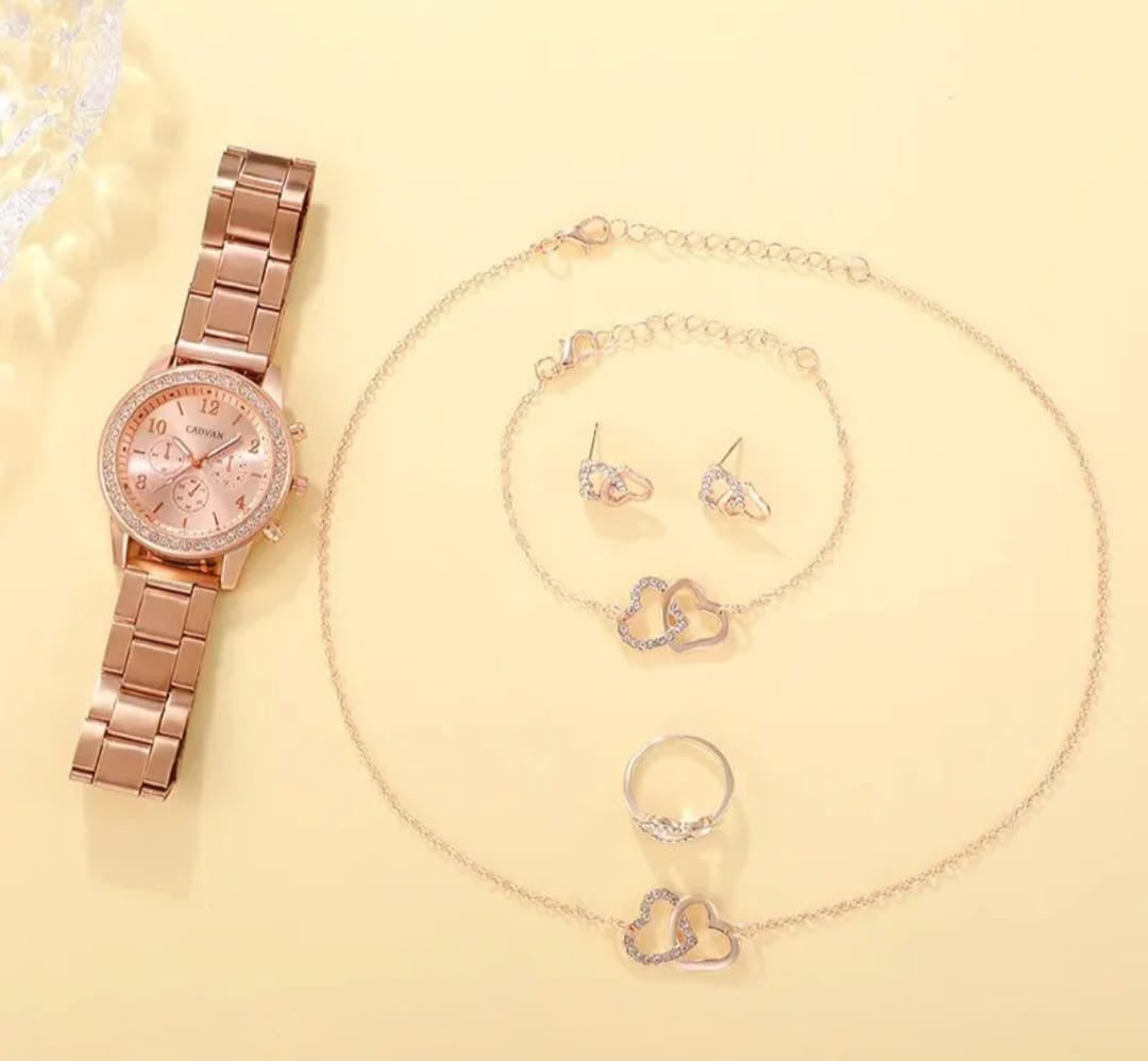 Rose Gold 6 Piece Rhinestone Jewelry Set