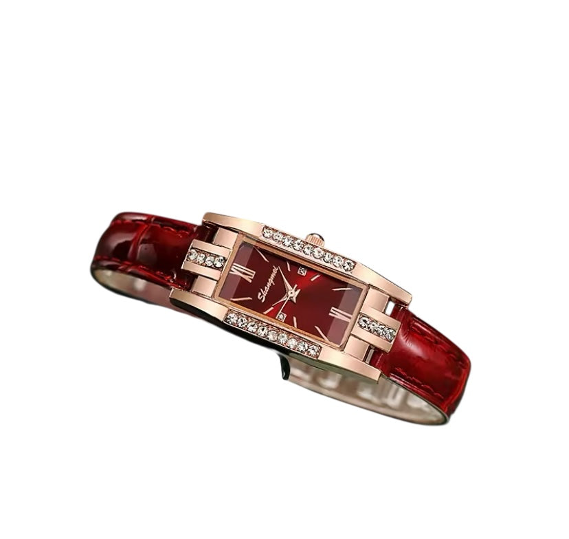 Women’s Luxury Red Quartz Leather Watch