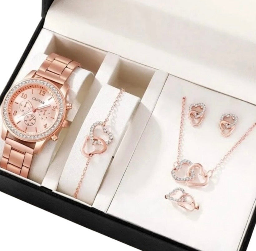 Rose Gold 6 Piece Rhinestone Jewelry Set