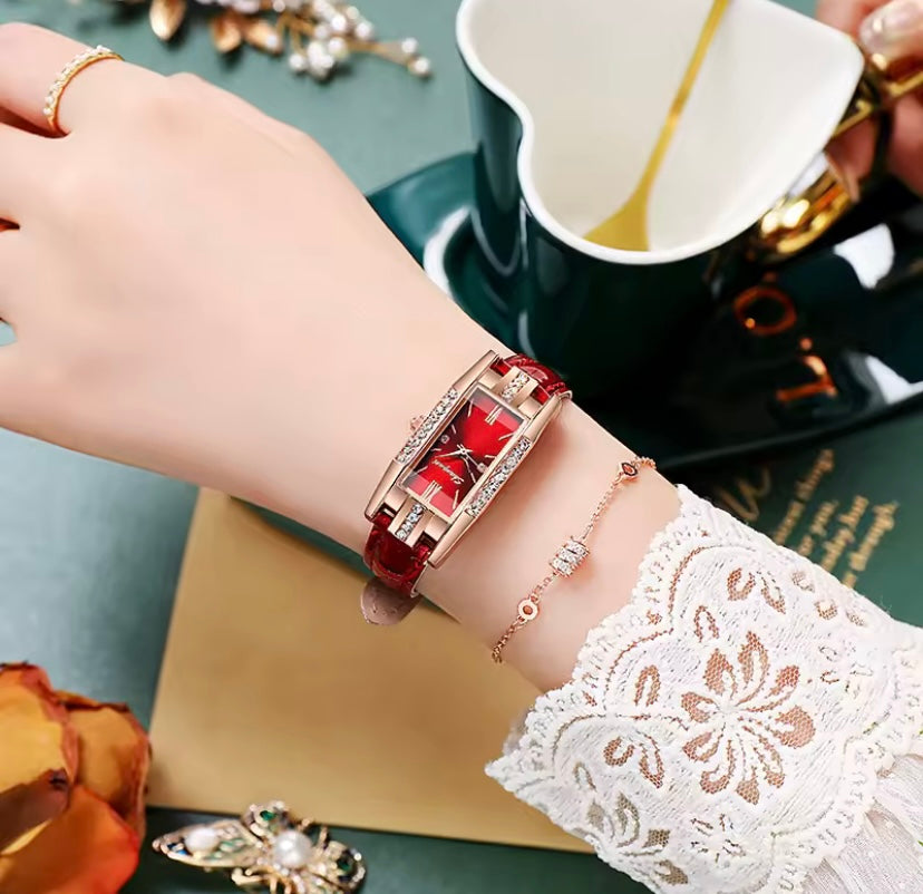 Women’s Luxury Red Quartz Leather Watch