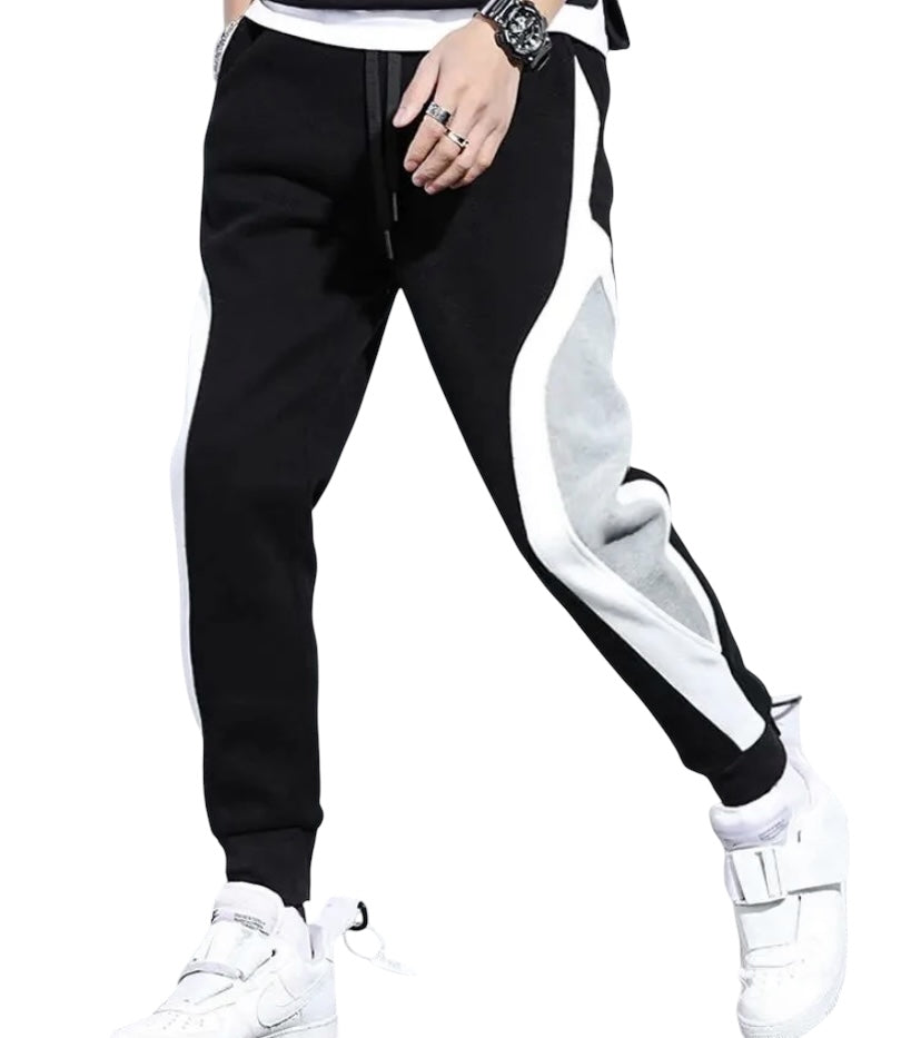 Men’s Stylish Black and White Drawstring Joggers