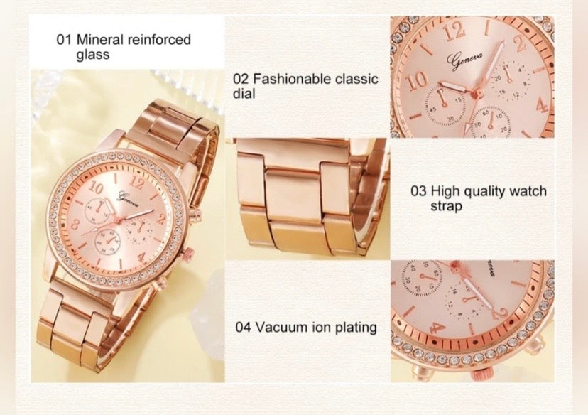 Rose Gold 6 Piece Rhinestone Jewelry Set