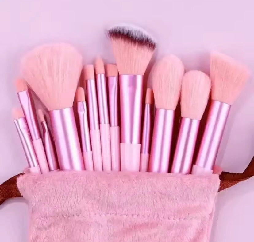 13 Piece - Makeup Brush Set - Pink