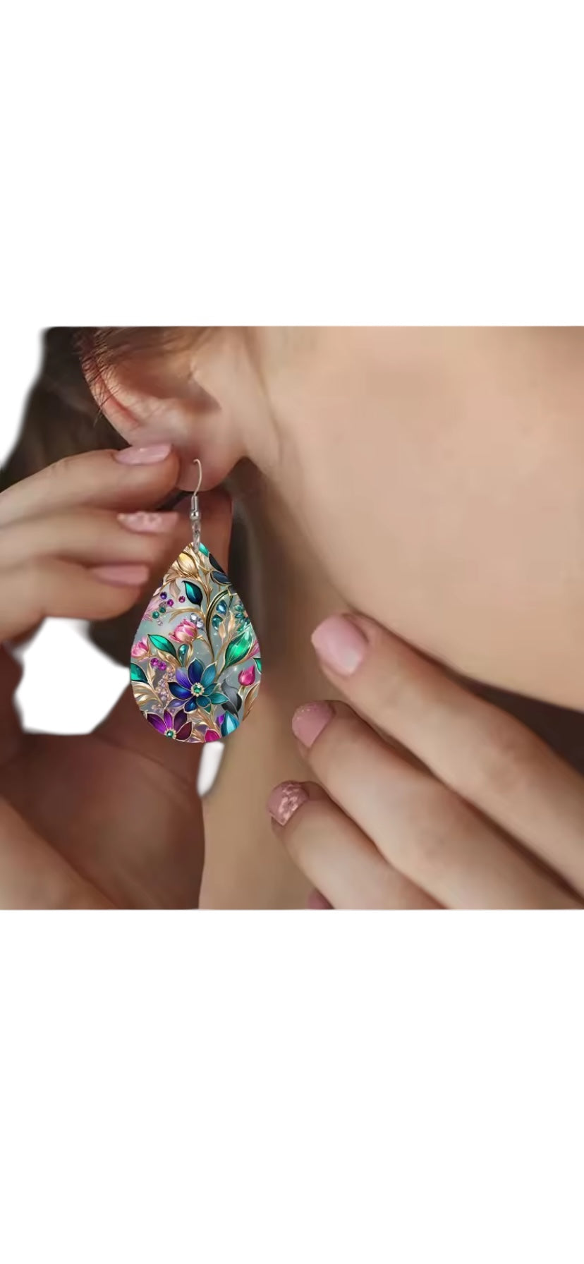 Floral Teardrop Gemstone Earrings with Multicolor Design