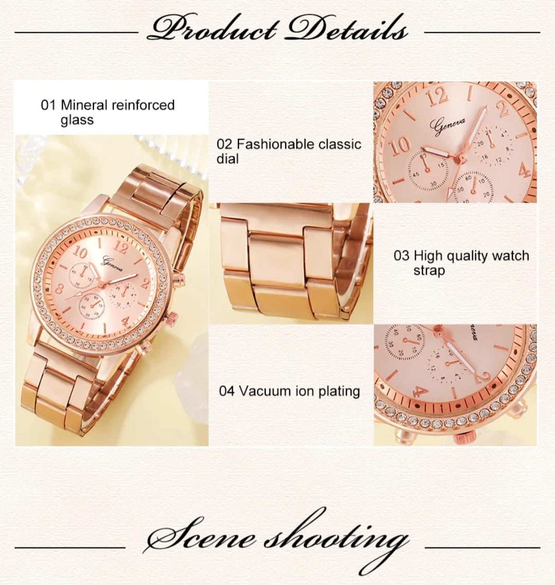 Rose Gold 6 Piece Rhinestone Jewelry Set
