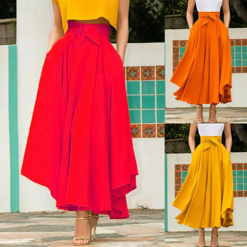 Boho Vintage, Women's Pleated Maxi Skirt, High Waist