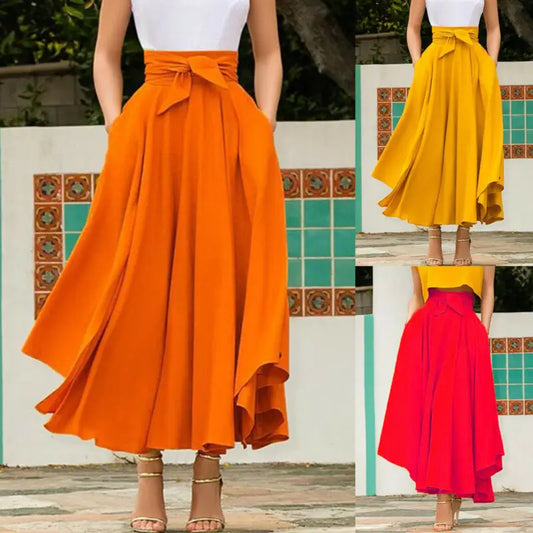 Boho Vintage, Women's Pleated Maxi Skirt, High Waist