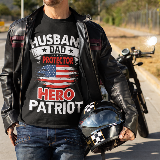 Men's "Husband, Dad, Protector, Hero, Patriot" Short Sleeve T-Shirt