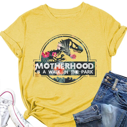 Women 100% Cotton T-Shirt Dinosaur Print T-Shirt Summer Short Sleeve